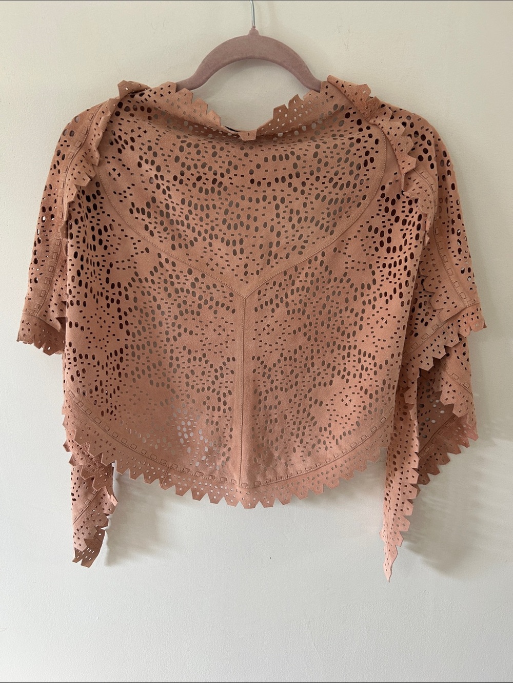 Kerry Grima Dusty Rose Laser-Cut Suede? Western Bohemian Festival Shawl Wrap - Picture 16 of 16